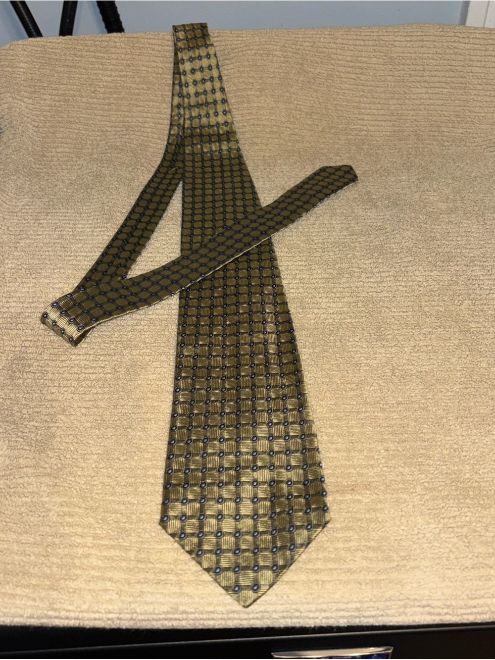 Olive Green Geometric Patterned Men's Tie